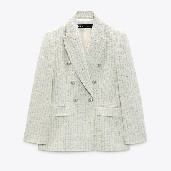 Zara Jackets & Blazers - Zara Mint Green and Gray Double-Breasted Blazer
